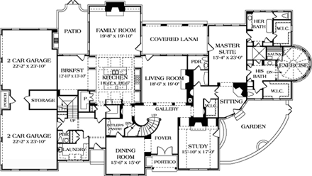 European House Plan 96915 with 6 Beds, 9 Baths, 4 Car Garage First Level Plan
