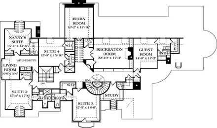European House Plan 96915 with 6 Beds, 9 Baths, 4 Car Garage Second Level Plan