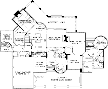 Country, European House Plan 96916 with 7 Beds, 8 Baths, 3 Car Garage First Level Plan