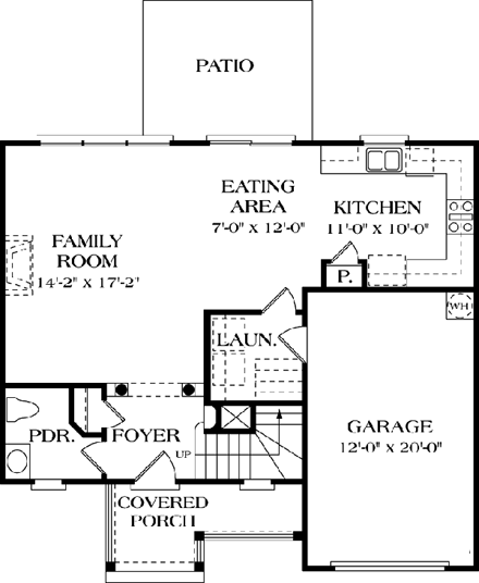 Colonial House Plan 96921 with 3 Beds, 3 Baths, 1 Car Garage First Level Plan