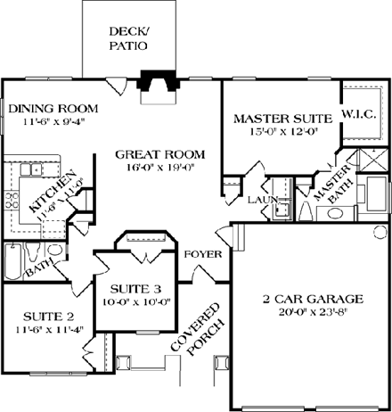 Craftsman House Plan 96925 with 3 Beds, 2 Baths, 2 Car Garage First Level Plan