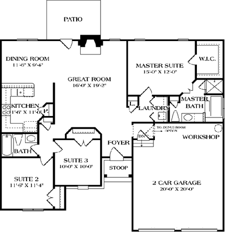 Tudor House Plan 96927 with 3 Beds, 2 Baths, 2 Car Garage First Level Plan