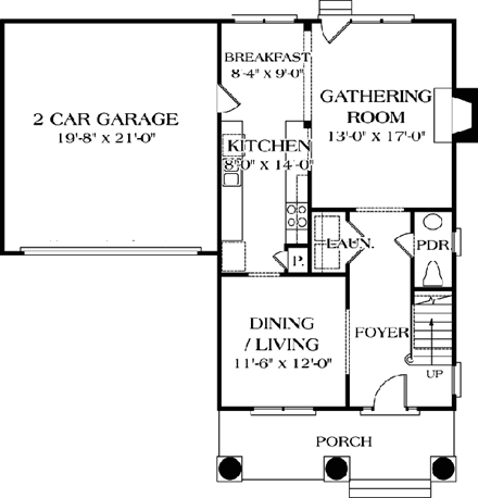 Bungalow, Cottage, Craftsman House Plan 96935 with 3 Beds, 3 Baths, 2 Car Garage First Level Plan