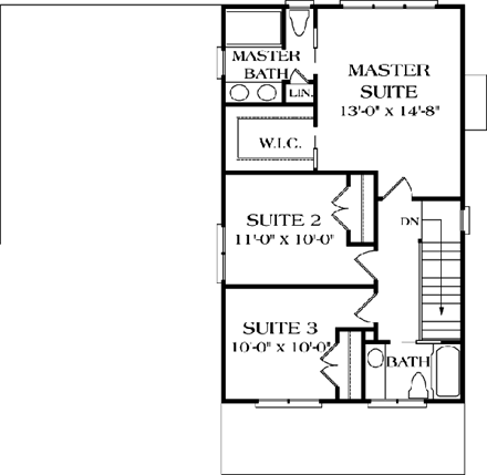 Bungalow, Cottage, Craftsman House Plan 96935 with 3 Beds, 3 Baths, 2 Car Garage Second Level Plan