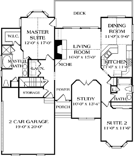 Cottage, Craftsman House Plan 96938 with 2 Beds, 2 Baths, 2 Car Garage First Level Plan