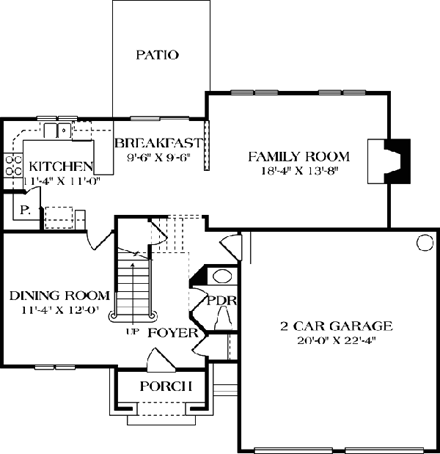 European House Plan 96944 with 3 Beds, 3 Baths, 2 Car Garage First Level Plan