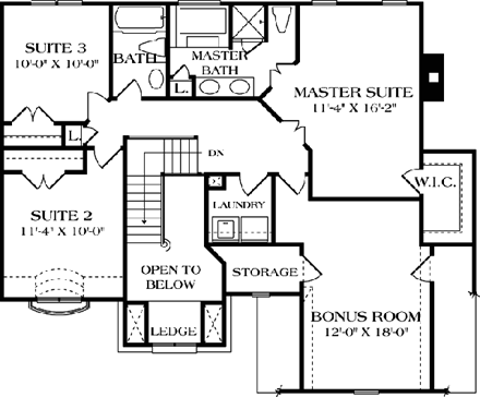 European House Plan 96944 with 3 Beds, 3 Baths, 2 Car Garage Second Level Plan