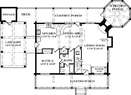 Cottage House Plan 96945 with 2 Beds, 2 Baths, 1 Car Garage First Level Plan
