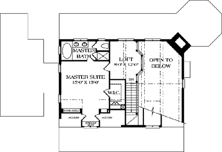 Cottage House Plan 96945 with 2 Beds, 2 Baths, 1 Car Garage Second Level Plan