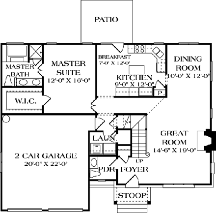 European House Plan 96946 with 3 Beds, 3 Baths, 2 Car Garage First Level Plan