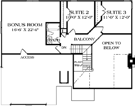 European House Plan 96946 with 3 Beds, 3 Baths, 2 Car Garage Second Level Plan