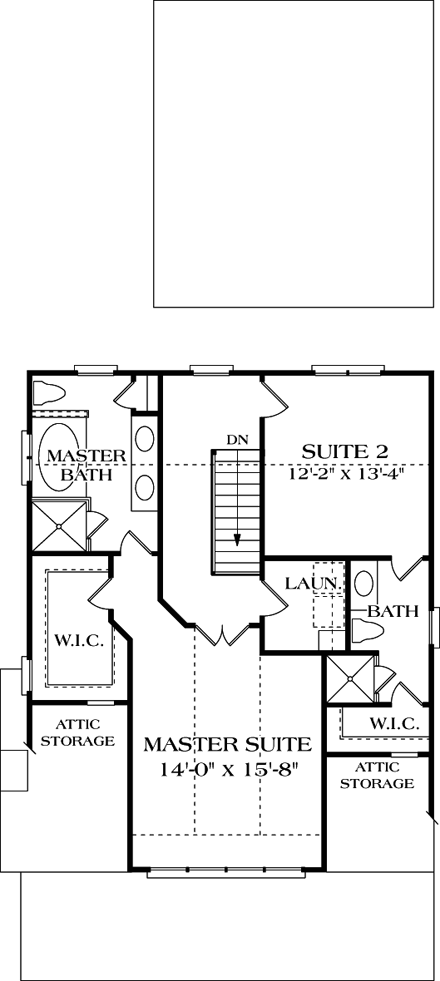 Bungalow, Cottage, Craftsman House Plan 96961 with 3 Beds, 3 Baths, 2 Car Garage Second Level Plan