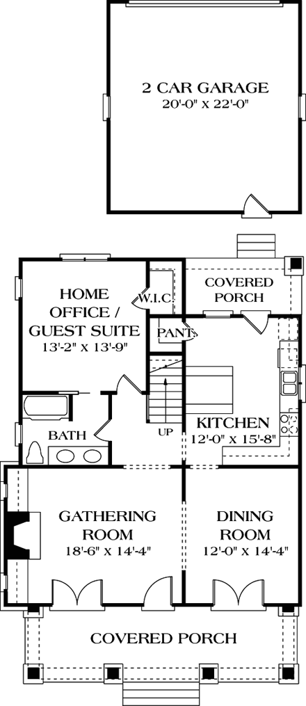 Bungalow, Cottage, Craftsman House Plan 96962 with 3 Beds, 3 Baths, 2 Car Garage First Level Plan