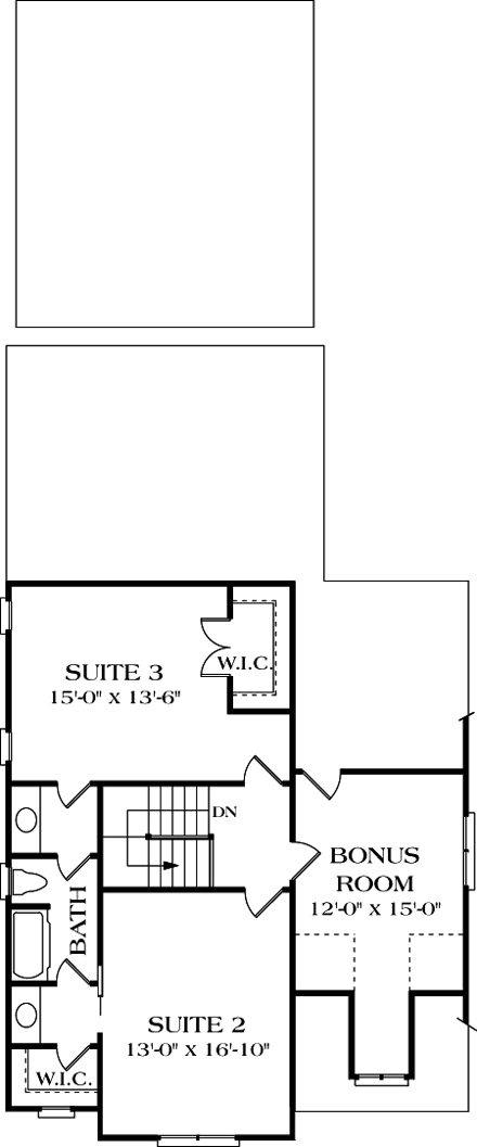 Cottage, Craftsman House Plan 96968 with 3 Beds, 3 Baths, 2 Car Garage Second Level Plan