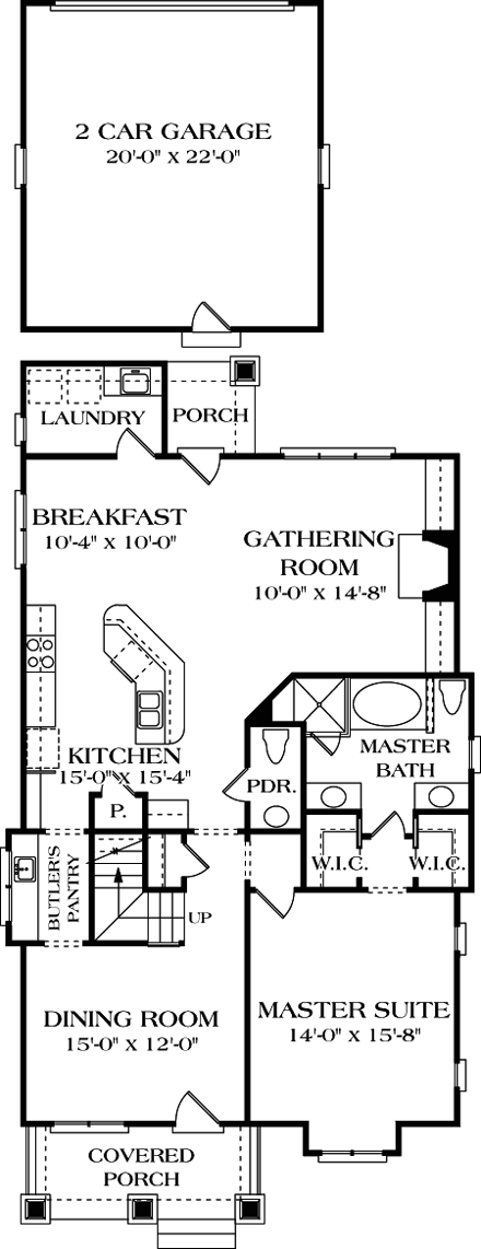 Bungalow, Craftsman House Plan 96969 with 3 Beds, 3 Baths, 2 Car Garage First Level Plan