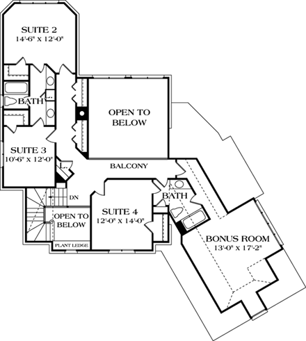 European House Plan 97029 with 4 Beds, 4 Baths, 2 Car Garage Second Level Plan