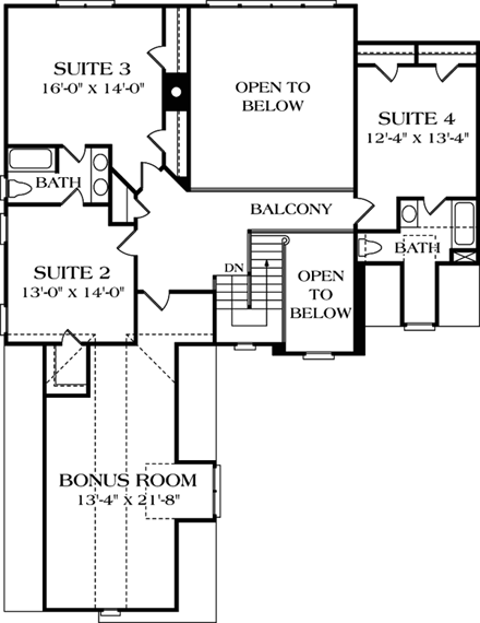 Cottage, Craftsman, Farmhouse House Plan 97079 with 4 Beds, 4 Baths, 2 Car Garage Second Level Plan