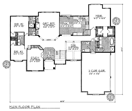 Bungalow, One-Story, Traditional House Plan 97119 with 3 Beds, 4 Baths, 3 Car Garage First Level Plan