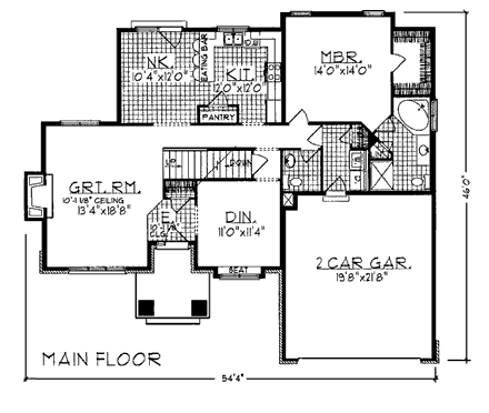 Bungalow, Country House Plan 97131 with 4 Beds, 3 Baths, 2 Car Garage First Level Plan