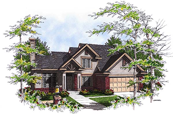 Bungalow, Country Plan with 2044 Sq. Ft., 4 Bedrooms, 3 Bathrooms, 2 Car Garage Elevation