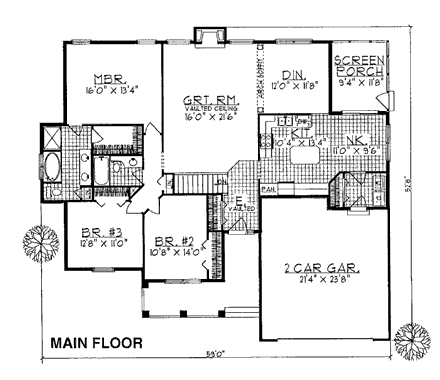 Ranch House Plan 97133 with 3 Beds, 2 Baths, 2 Car Garage First Level Plan