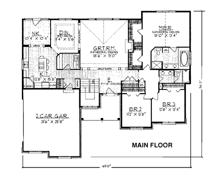 Country, European House Plan 97135 with 3 Beds, 2 Baths, 2 Car Garage First Level Plan