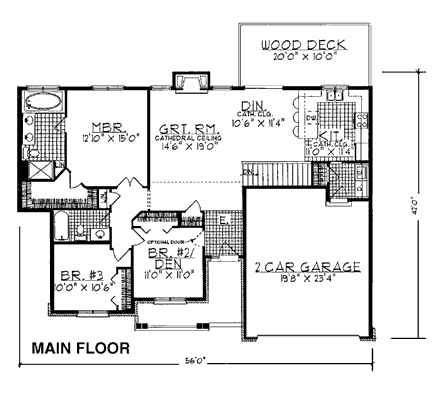 European House Plan 97137 with 3 Beds, 2 Baths, 2 Car Garage First Level Plan