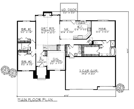 European, One-Story House Plan 97151 with 3 Beds, 2 Baths, 2 Car Garage First Level Plan