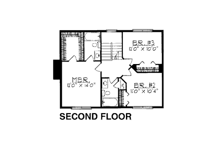 Colonial House Plan 97155 with 3 Beds, 3 Baths, 2 Car Garage Second Level Plan