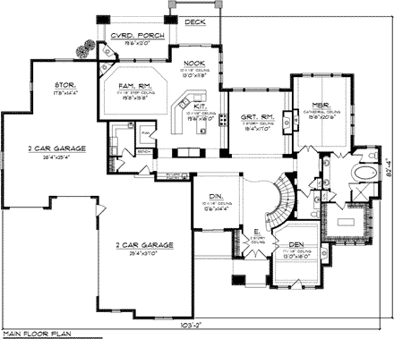 Tuscan House Plan 97158 with 4 Beds, 5 Baths, 4 Car Garage First Level Plan