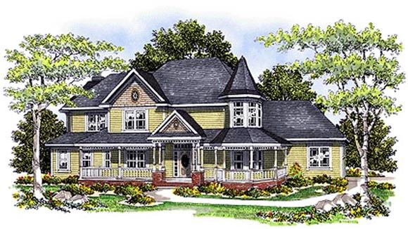 Farmhouse, Victorian House Plan 97161 with 4 Beds, 3 Baths, 2 Car Garage Elevation