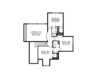 Bungalow, European House Plan 97168 with 4 Beds, 4 Baths, 3 Car Garage Second Level Plan