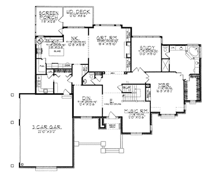 European, Tudor House Plan 97170 with 4 Beds, 4 Baths, 3 Car Garage First Level Plan