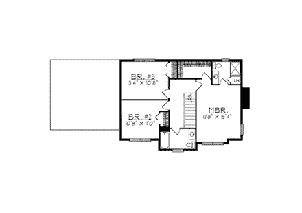 Colonial House Plan 97175 with 3 Beds, 3 Baths, 2 Car Garage Second Level Plan