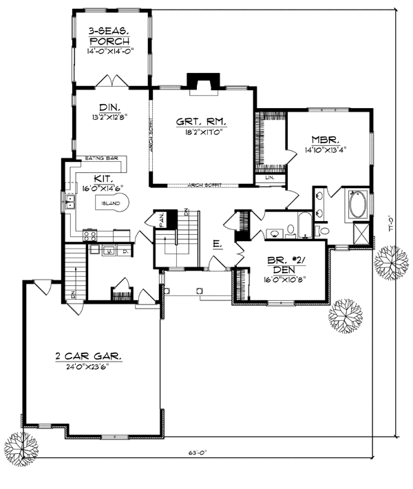 Ranch House Plan 97183 with 3 Beds, 3 Baths, 2 Car Garage Level One