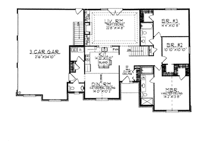 European, One-Story House Plan 97193 with 3 Beds, 3 Baths, 3 Car Garage First Level Plan