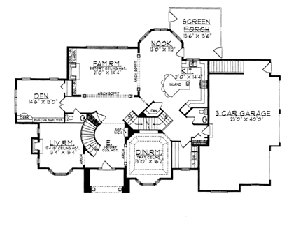 Bungalow, European House Plan 97199 with 4 Beds, 5 Baths, 3 Car Garage First Level Plan