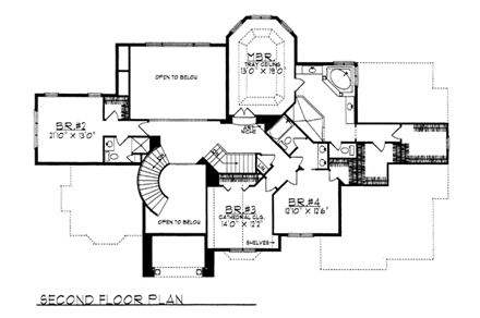 Bungalow, European House Plan 97199 with 4 Beds, 5 Baths, 3 Car Garage Second Level Plan