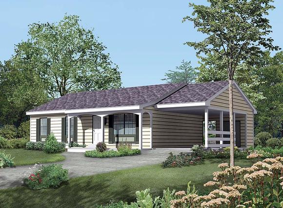 Ranch House Plan 97220 with 3 Beds, 1 Baths, 1 Car Garage Elevation