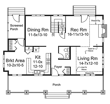 Bungalow, Country House Plan 97224 with 3 Beds, 3 Baths First Level Plan
