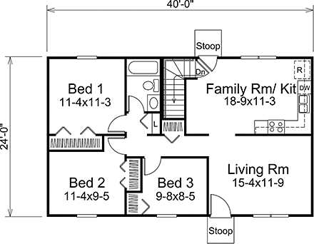 Cabin, Country, Ranch House Plan 97230 with 3 Beds, 1 Baths First Level Plan