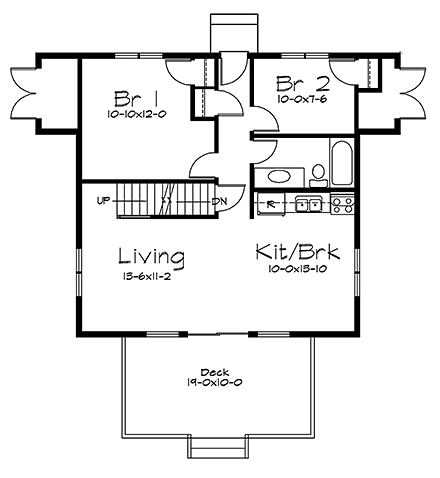 A-Frame, Contemporary, Traditional House Plan 97251 with 2 Beds, 1 Baths First Level Plan