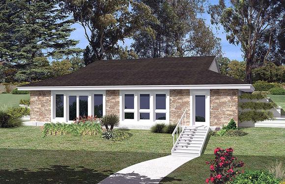 Contemporary, Earth Sheltered, European, French Country, Ranch House Plan 97253 with 3 Beds, 1 Baths Elevation