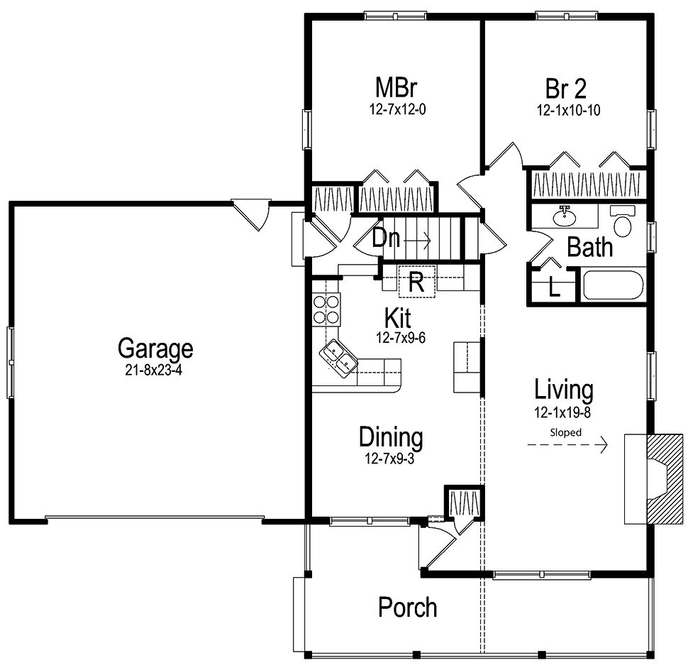 House Plan 97258 Traditional Style With 1056 Sq Ft 2 Bed 1 Ba