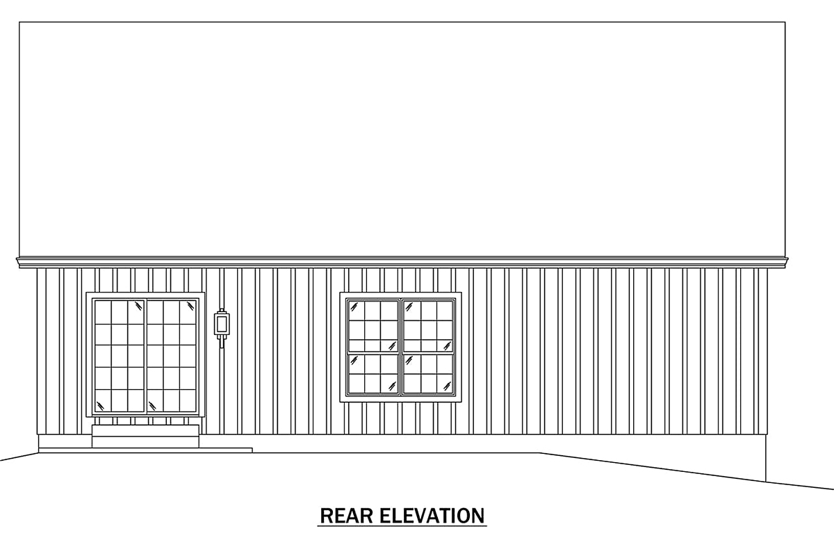 Country, Farmhouse Plan with 1762 Sq. Ft., 3 Bedrooms, 2 Bathrooms, 2 Car Garage Rear Elevation