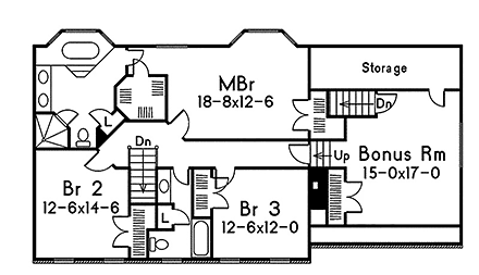 Colonial, Southern, Traditional House Plan 97272 with 3 Beds, 3 Baths, 2 Car Garage Second Level Plan