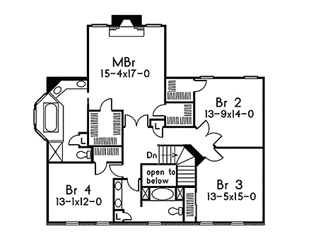 Colonial, Traditional House Plan 97273 with 4 Beds, 3 Baths, 2 Car Garage Second Level Plan