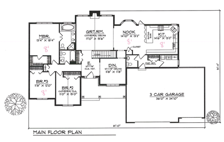 European House Plan 97308 with 3 Beds, 3 Baths, 3 Car Garage First Level Plan