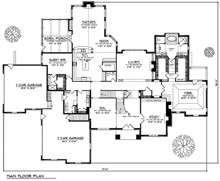 European, Tudor House Plan 97316 with 4 Beds, 6 Baths, 4 Car Garage First Level Plan