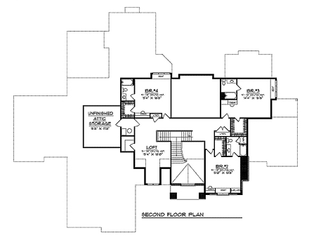 European, Tudor House Plan 97316 with 4 Beds, 6 Baths, 4 Car Garage Second Level Plan
